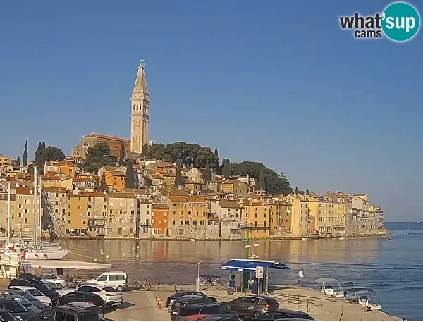 Live webcam view of Rovinj Old Town, harbor, and Adriatic coast
